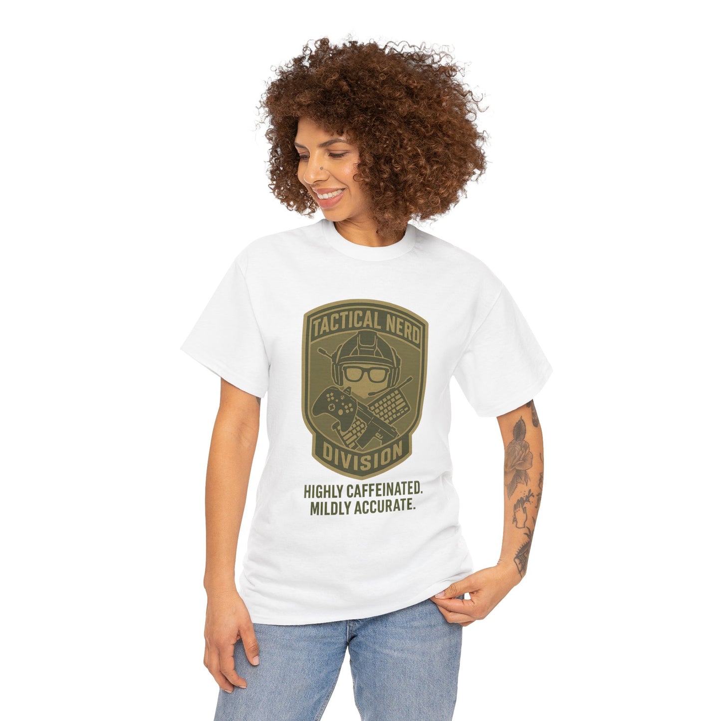 Tactical Nerd Unisex Heavy Cotton Tee - Highly Caffeinated, Mildly Accurate