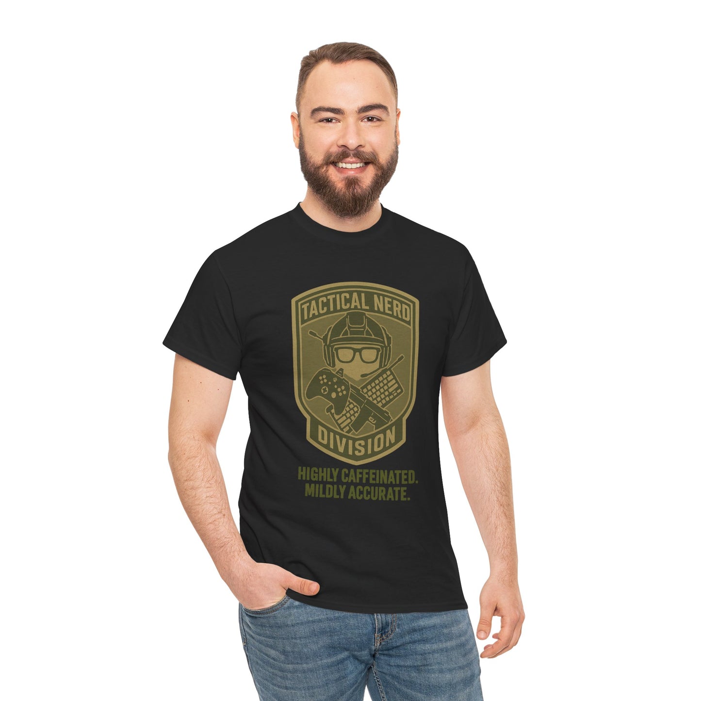 Tactical Nerd Unisex Heavy Cotton Tee - Highly Caffeinated, Mildly Accurate
