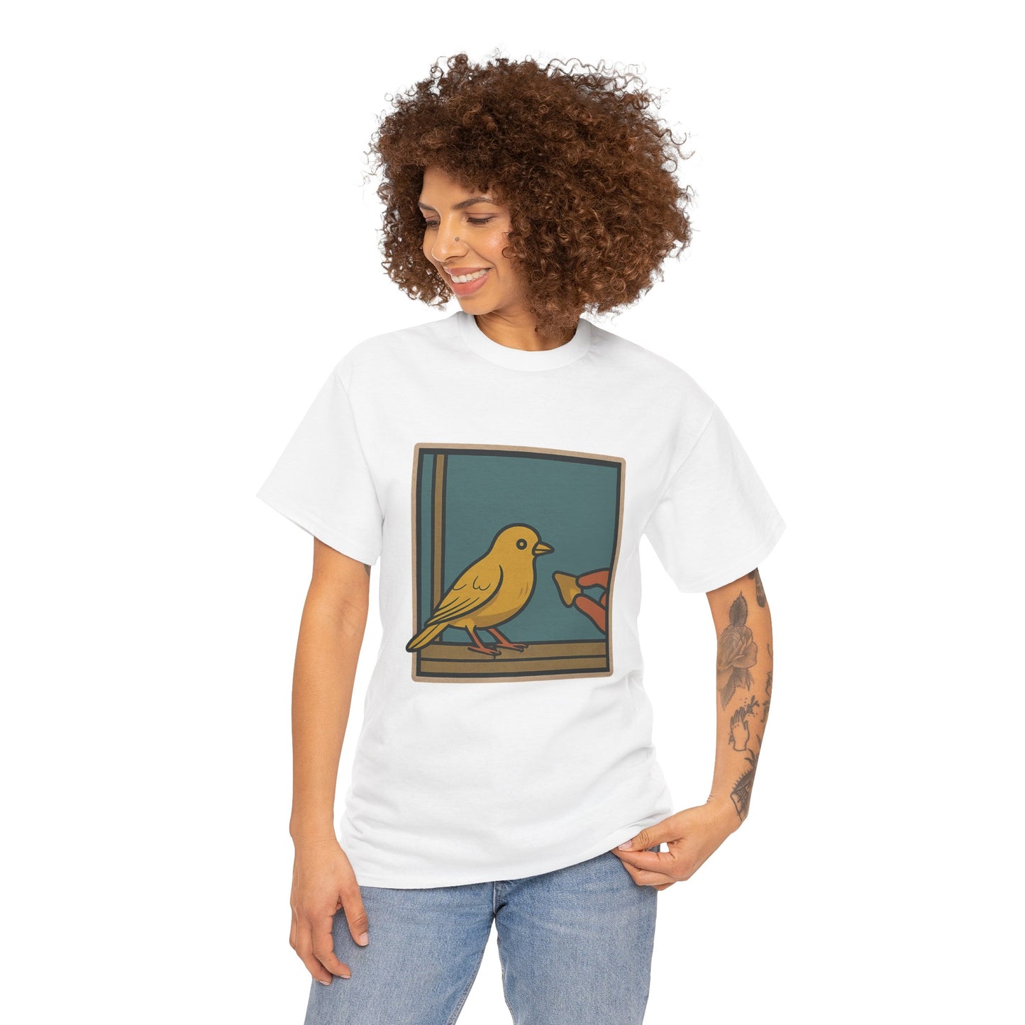 Yellow Birdie Unisex Heavy Cotton Tee - Vibrant Bird Design for Nature Lovers LOL You know what happens.