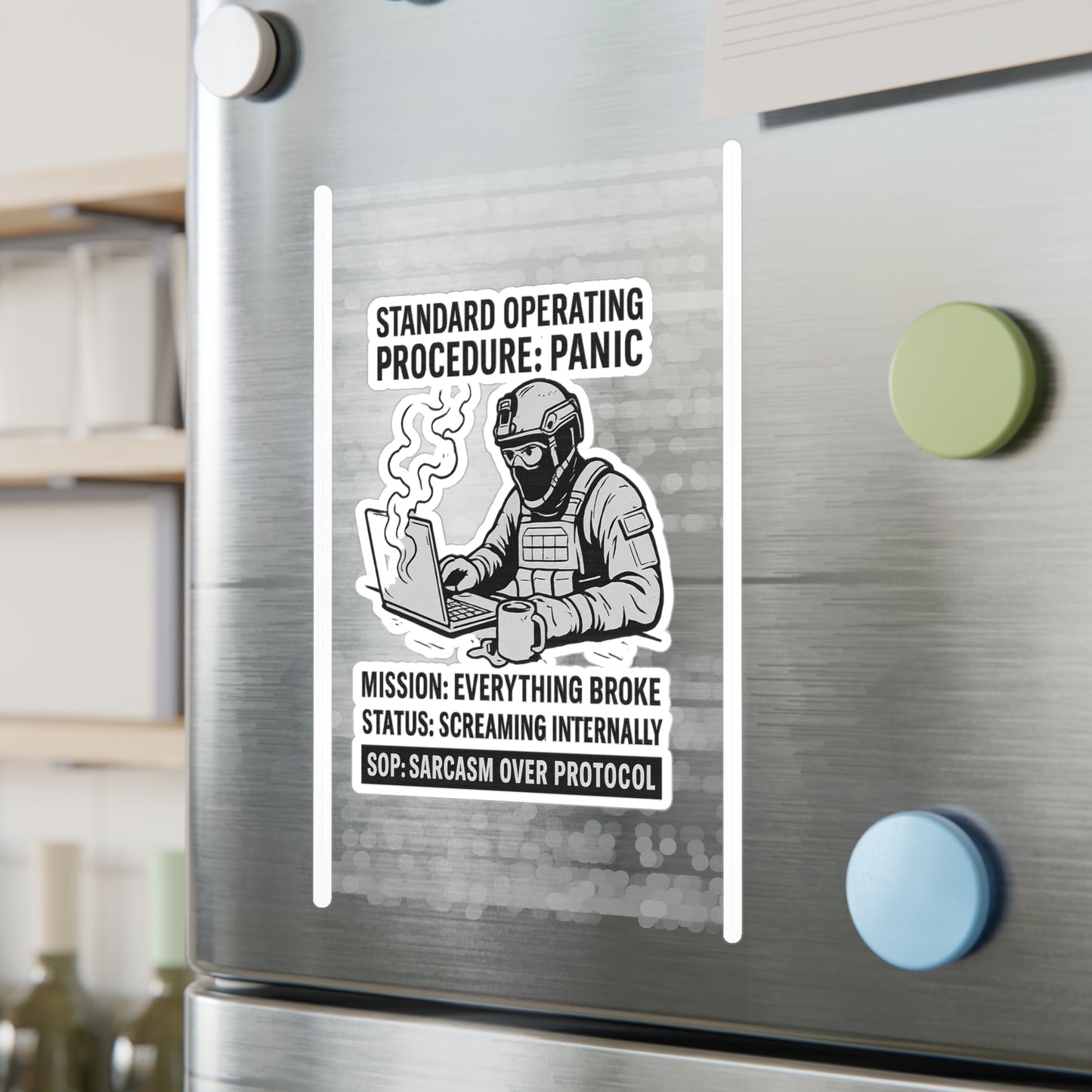 Humorous Vinyl Decals - "Standard Operating Procedure: Panic"